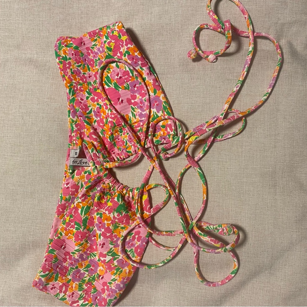 Colorful Floral Tie Bikini Top For Love and Lemons